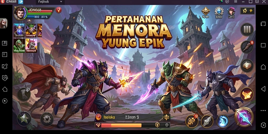 Tampilan gameplay Tower Defense yang menegangkan dan menarik di IDN668.