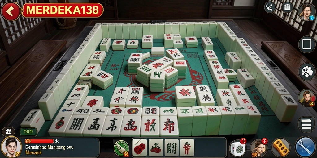 Screenshot MERDEKA138 menampilkan aksi permainan Mahjong yang seru.