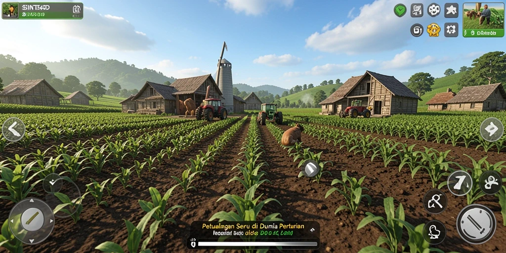 Tampilan gameplay SINTE4D yang menarik saat bertani.